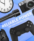 Devices powered by AA And AAA Battery Combo Pack 80 Count 1.5V Carbon Zinc High Energy Batteries, including flashlight and game controller.