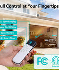 Hand holding remote for Shutter Exhaust Fan With Remote Control For Garage Shop Greenhouse Attic, 1250 CFM, 8 Speed EC Motor, Timer