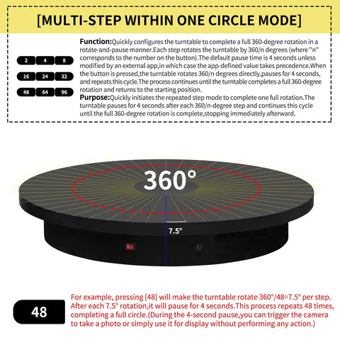 23.6 Inch Remote Motorized Turntable For Photography And 3D Scanning showcasing multi-step rotation mode