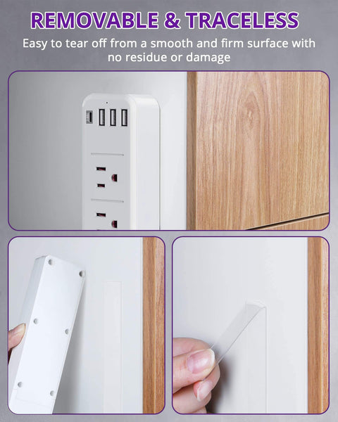 Heavy Duty Double Sided Tape Clear Removable Mounting Tape holding power strip on wall, 155 inch long and 1 inch wide