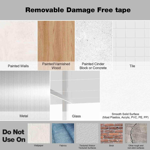 Heavy Duty Removable Double Sided Tape 40 Pack For Picture Hanging Strips Damage Free Mounting Tape Wall Adhesive surfaces shown