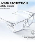Removable Side Shield Safety Glasses With UV400 Anti Fog Lenses For Work shown with clear frames and detachable side shields.