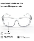 Removable Side Shield Safety Glasses With UV400 Anti Fog Lenses For Work, front view showing anti-scratch polycarbonate.