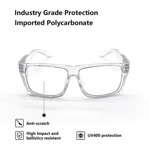 Removable Side Shield Safety Glasses With UV400 Anti Fog Lenses For Work, front view showing anti-scratch polycarbonate.