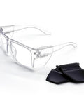 Removable Side Shield Safety Glasses With UV400 Anti Fog Lenses For Work, clear frame with detachable black side shields