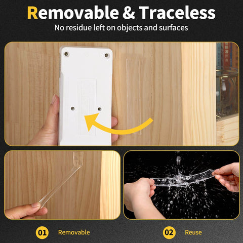 Heavy Duty Double Sided Tape Roll Set, Clear Wall Mounting Tape for Home Office Car and Outdoors, removable on wood