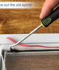 Tool removing old spline from window frame before inserting 0.125 Inch Window Screen Spline 100 Foot Replacement Round Black Retainer For Window Repair.