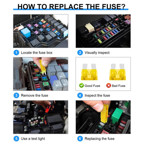 Step-by-step guide on using 182 Piece Car Fuses Assortment Kit With Standard, Mini And Low Profile Mini Blade Fuses 5A to 40A includes fuse puller