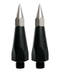 Two Replaceable Sharp Prism Pole Tips with 5/8 Inch Male Thread for GPS Carbon Fiber Poles, stainless steel and black finish.