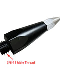 Close-up of Replaceable Sharp Prism Pole Tip 5/8 Inch Male Thread for GPS Carbon Fiber Poles with stainless steel tip.