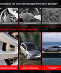 Comparison of damaged vs. replaced front wheel bearing on a Mercedes Benz showcasing ride stability and performance benefits.