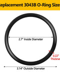 10 Pack 3043B O Ring Replacement Set For VP Racing Fuels 3042 Utility Jug Caps, 2.7 in ID, 3.14 in OD, 0.22 in thickness diagram.