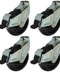Four 6" x 2" Replacement Casters with Brakes for Stryker Stretchers, side view showcasing metal frame and rubber tread