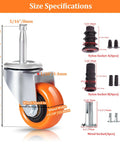 Replacement Casters Set Of 4 For Wet Dry Vacuums, 2 Inch Stem, 360 Degree Swivel Castor Wheels, Orange with Size Specifications