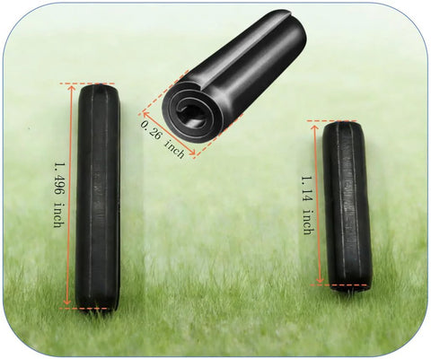Replacement Coiled Spring Pins For IH Tractors And Equipment, showing long 1.496 in and short 1.14 in pins on grass
