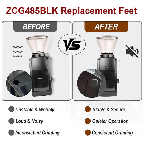 Anti Slip Rubber Feet Bumpers For Encore Coffee Grinder Replacement Feet on ZCG485BLK, before and after stability improvement.