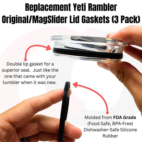 Replacement Lid Seal Gaskets For Yeti Rambler Magslider And Original Lids 3 Pack 20 Oz Tumbler Gasket Set with clear lid and rubber seals