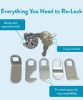Sturdy replacement lock kit with included keys for securing mailboxes or tool boxes, featuring five throw latches on display.