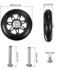 Replacement Luggage Wheels 90x24mm Suitcase Repair Kit with PU Bearing Wheels showing black wheel and metal axle screws.