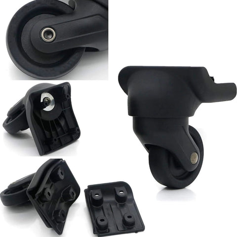 Replacement Luggage Wheel Repair Set with Spinner Casters Model W044 featuring PVC wheels and bearings in various angles.