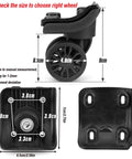 Replacement Luggage Wheel W149-2 Dual Spinner Wheels for Suitcase Repair showing dimensions and mounting details from various angles.