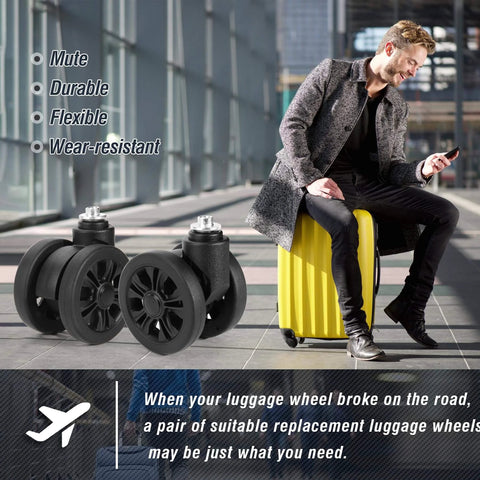Luggage Replacement Wheels Set with 2 Wear Resistant Suitcase Wheels Made from TPE with Smooth Bearings Featuring 55mm Diameter.