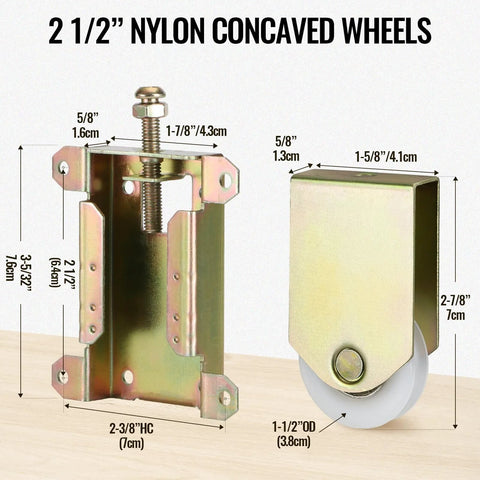 Sliding Mirror Door Rollers Replacement For Wood Framed Doors One And A Half Inch Nylon Concave Ball Bearing Wheel Two And A Half Inch Mounting Hole Height Two Pack Compatible With N 6870 Delivers Smooth Glide And Quiet Operation