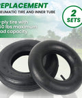 ✝️ (2 sets) 4.00-6 replacement pneumatic tires and inner tubes - universal fit 13” tires and tubes compatible with wheelbarrows and gorilla carts