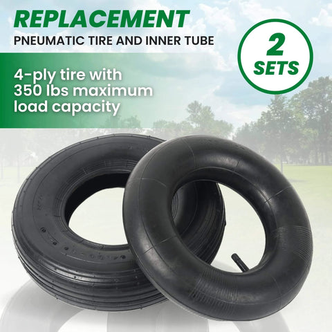 ✝️ (2 sets) 4.00-6 replacement pneumatic tires and inner tubes - universal fit 13” tires and tubes compatible with wheelbarrows and gorilla carts
