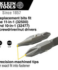 Replacement Bit For 11-In-1 And 10-In-1 Screwdriver Nut Drivers Includes Number 2 Phillips And 1/4 Inch Slotted Tips, shown front view.
