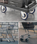 12 Pack Shopping Cart Replacement Wheels Kit with 5 Inch TPU Casters, installed on a cart, showing blue core and grey wheels.