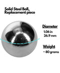 Replacement Steel Ball for Shoot The Moon Game & Pinball - 1.06 Inch (26.92 mm) Steel Balls, showing size and weight