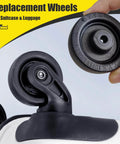 2 Inch Wear Resistant Mute Luggage Replacement Wheels Set with 4 Rubber Swivel Casters Measuring 49 x 18 mm, close-up view, black