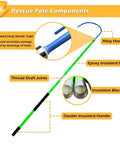 Components of Heavy-Duty Fiberglass Insulated Rescue Pole For High Voltage Safety with detailed sections and labels.