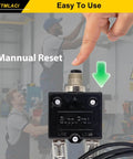 Resettable Fuse Kit For HVAC Circuit Breakers, 3A And 5A Dual Pack with manual reset button being pressed in workshop.