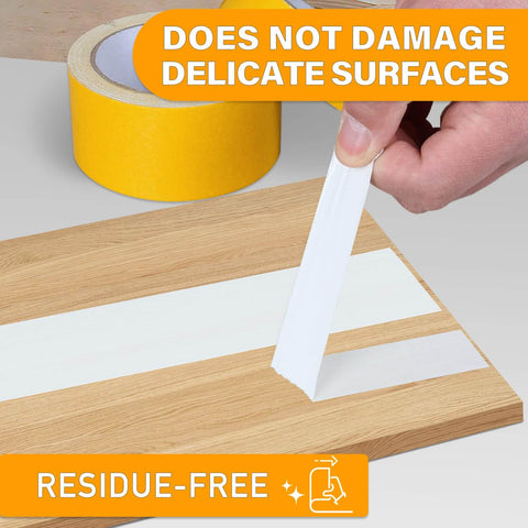 Double Sided Woodworking Tape For Wood Projects, 1 and 2 Inch by 33 Feet, 2 Rolls, No Residue in use on wood surface