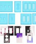 7 Piece Light Switch Cover Resin Molds Set for Epoxy Resin Crafts showing silicone molds and crafted outlet covers
