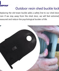 Outdoor Resin Shed Hasp Latch With Upgraded Black Solid Core Plastic Durable Plastic Hasp For Rubbermaid Sheds Safe Reliable Locking Replacement Heavy Duty Security Latch To Secure Doors Even When Absent installation view