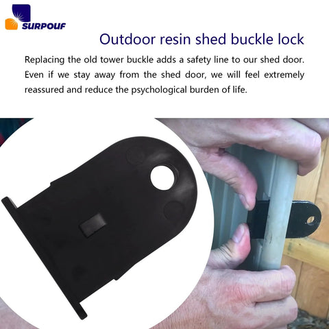 Outdoor Resin Shed Hasp Latch With Upgraded Black Solid Core Plastic Durable Plastic Hasp For Rubbermaid Sheds Safe Reliable Locking Replacement Heavy Duty Security Latch To Secure Doors Even When Absent installation view