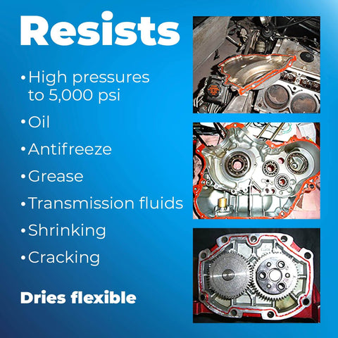 Image showing engine components sealed with High Temp Red RTV Silicone Sealant 3 Oz Tube Sensor Safe Gasket And Hose Sealant For Auto, Appliances And DIY Projects, -70 To 650 Degrees F, Full Cure In 24 Hours.