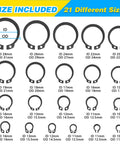 Image showing different sizes of C clip and E clip retaining rings from the All In One C Clip And E Clip Retaining Ring Kit With 800 Pieces.