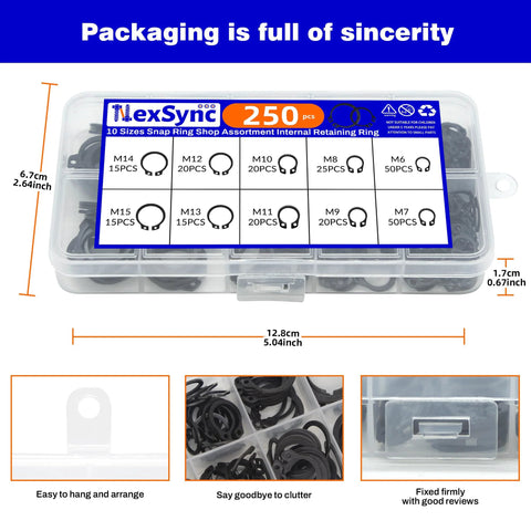 External Retaining Rings Kit With 250 Piece C Clip Set for M8 to M20 in storage box.