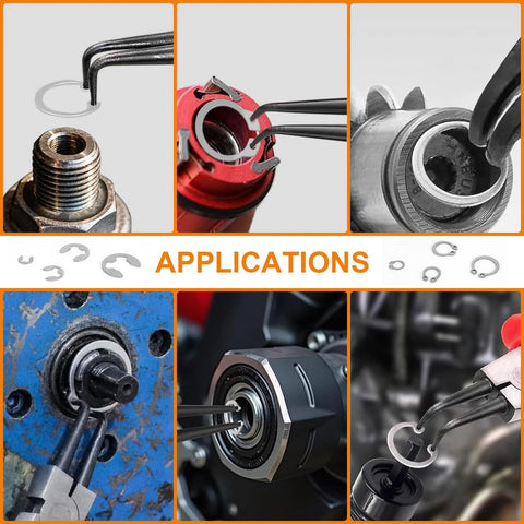 Applications of 312 Piece Retaining Ring Kit With E Clips And External C Clips In 304 Stainless Steel in automotive and machinery