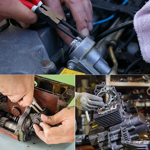 External Retaining Ring Kit, 145 Pieces, 10 Sizes From M5 To M14, 65Mn Carbon Steel Circlip Snap Rings Assortment For Valves, Electrical Appliances, Machinery Maintenance, And DIY Projects, Uxcell shown being used in various machinery and DIY applications.