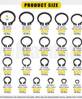 Product size chart of All In One Retaining Rings Kit With 312 Pieces 21 C Clip Sizes 4Mm To 28Mm