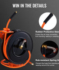 Retractable Air Hose Reel, 3/8 IN x 50 FT Hybrid Air Hose Max 300PSI, Air Compressor Hose Reel with 5 ft Lead in, Ceiling/Wall Mount Heavy Duty Single Arm Steel Reel