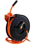 Retractable Air Hose Reel, 3/8 IN x 50 FT Hybrid Air Hose Max 300PSI, Air Compressor Hose Reel with 5 ft Lead in, Ceiling/Wall Mount Heavy Duty Single Arm Steel Reel