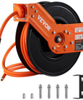Retractable Air Hose Reel, 3/8 IN x 50 FT Hybrid Air Hose Max 300PSI, Air Compressor Hose Reel with 5 ft Lead in, Ceiling/Wall Mount Heavy Duty Single Arm Steel Reel