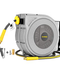 Enclosed Retractable Air Hose Reel with 3/8 Inch by 80 Foot Hybrid Hose for Air Compressors, 6 Foot Lead In, 300 PSI Max, Patented Auto Lock