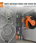 Retractable Air Hose Reel With 180 Degree Swivel Bracket For Ceiling Or Wall Mount Three Eighths Inch By Fifty Foot Hybrid Hose